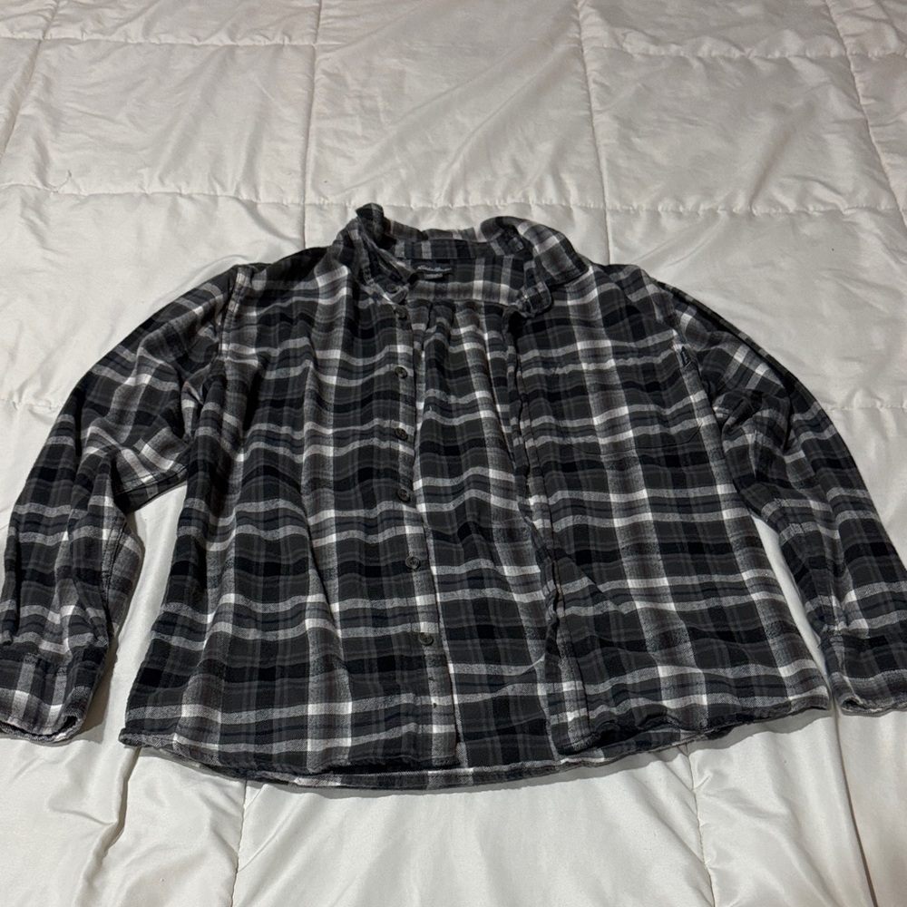 Eddie Bauer Black and Gray Plaid Men's Shirt